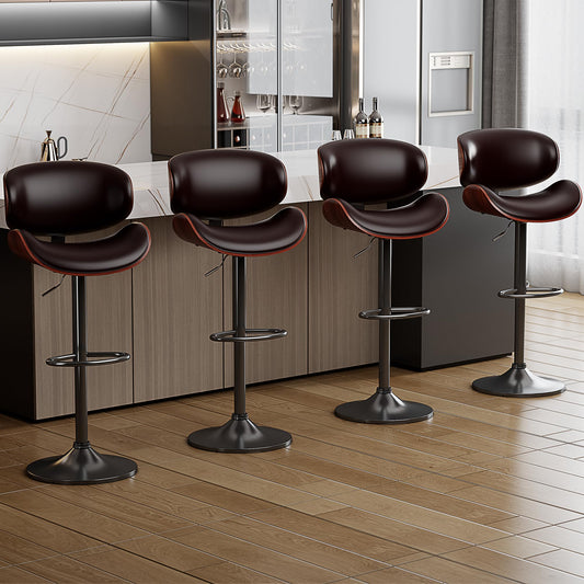 YaFiti Bar Stools Set of 4, Modern Pu Leather Swivel Adjustable Bar Stool Counter Height Stool Set, Bar Chair with Back and Footrest for Kitchen, Dining Room, Brown