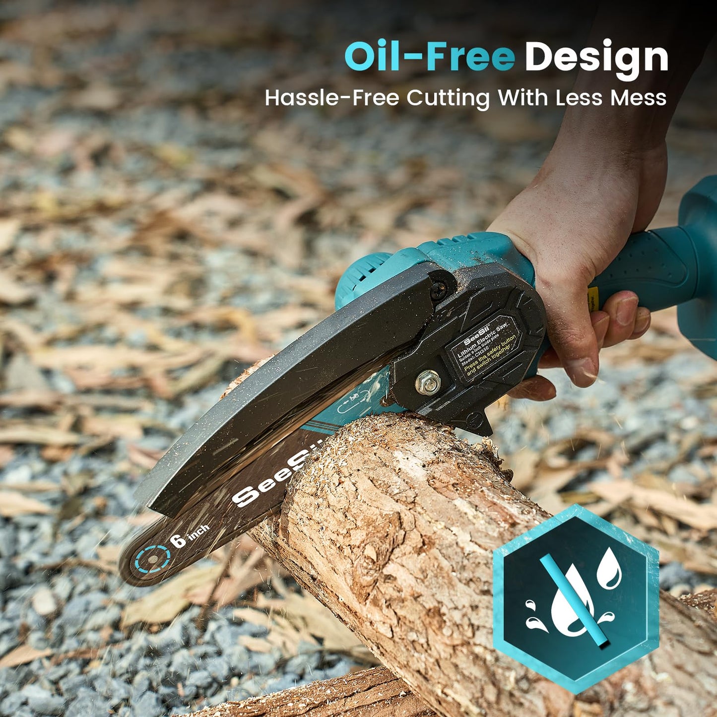 Seesii Mini Chainsaw Cordless 6-inch, Handheld Electric Power Chain Saw with 2 Batteries, for Tree Trimming Wood Cutting, Best Gifts for Dad, Husband