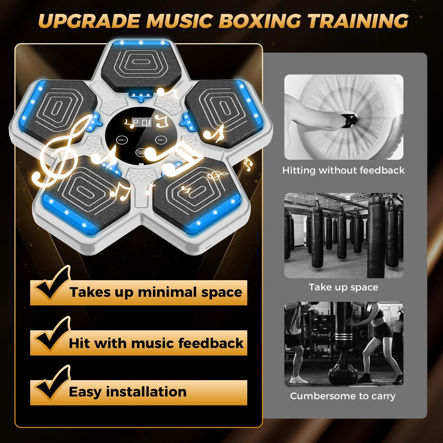 2025 Music Boxing Machine for Adults and Kids, Smart Interactive Boxing Training Equipment with Gloves Wall Mounted, Workout Punching Machine for Home,Office and Gym