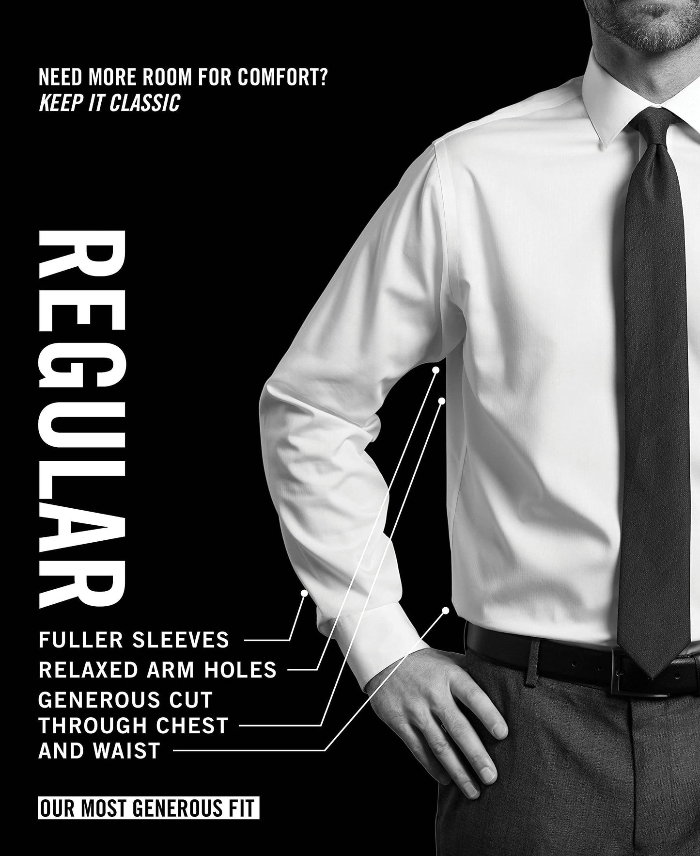 Van Heusen Men's Dress Shirt Regular Fit Poplin Solid, White, 18.5" Neck 36"-37" Sleeve, 20F7795