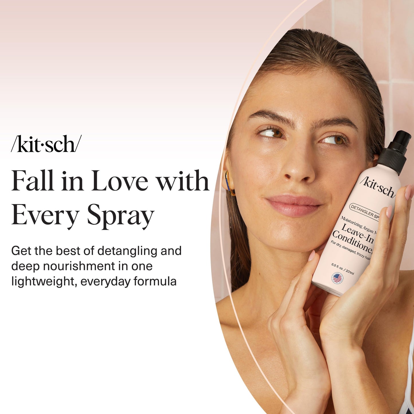 Kitsch Argan Milk Leave In Conditioner Spray – Lightweight Moisturizing Hair Spray for Women and Men - Hair Detangler Spray for Curly, Wavy, Fine, Dry & Damaged Hair - Silicone-Free - 6.8oz