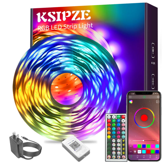 KSIPZE Led Lights for Bedroom 65.6ft Led Strip Lights with Remote RGB Color Changing Music Sync Bluetooth Smart App Control for Room Bedroom Lighting Flexible Home Décor