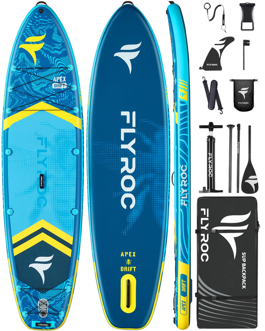 FLYROC 11'6x35'' Extra Wide Inflatable Paddle Board, 450lb Capacity Stand Up Paddle Board for Adults (x3), Stable Inflatable SUP, All Skill Levels, 3 Handles, 100L Backpack, 3PCS Paddle, 5L Dry Bag