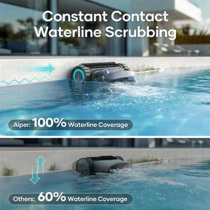 AIPER Scuba X1 Cordless Robotic Pool Cleaner, Upgraded Battery Life and Cross Pattern Smart Navigation, Horizontal Waterline Scrubbing, Ideal for Inground Pools up to 2,150 sq.ft