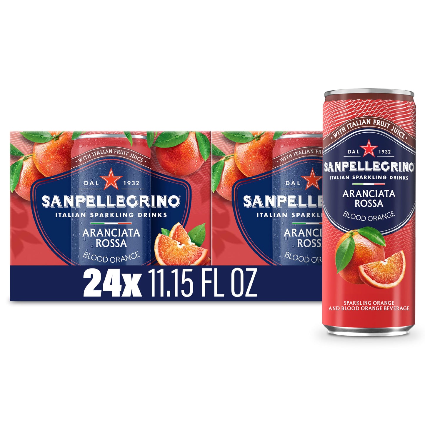 Sanpellegrino Italian Sparkling Drink Aranciata Rossa, Sparkling Orange and Blood Orange Beverage, 11.15 Fl Oz (Pack of 24)