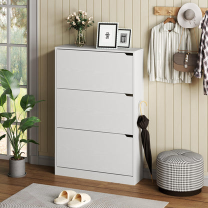 BORNOON Shoe Cabinet with 3 Flip Drawers, Hidden Wood Shoe Cabinet,Freestanding Shoe Storage Cabinet for Entryway Hallway.White. 47.2" H*31.5" W*9.45" D.