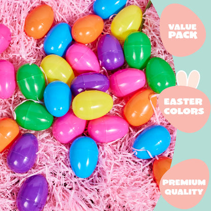 JOYIN 3.15" Easter Eggs, Fillable Plastic Eggs Empty Colorful Bright Eggshells with Hinge for Easter Hunt, Filling Treats, Party Favor, Basket Stuffers, Classroom Prize Supplies, 36PCS