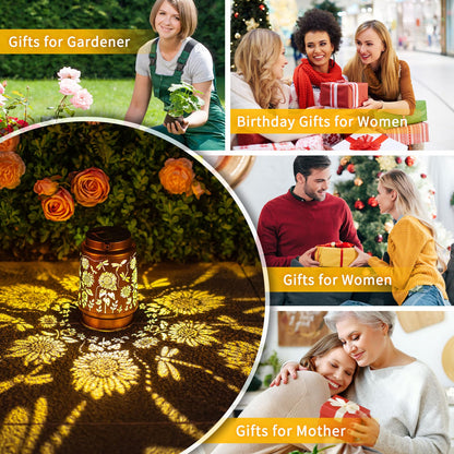 2 Pack Dragonfly Solar Lanterns Outdoor Waterproof Hanging Sunflower Solar Lights Gifts for Women Mom Men Metal Decorative LED Lanterns Outside for Garden, Yard, Patio, Lawn, Porch, Backyard