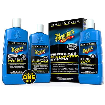 Meguiar's M4965 Marine/RV Fiberglass Restoration System, 3-Piece Marine Fiberglass Repair Kit Featuring Oxidation Remover for Boat Care Plus Boat Polish and Wax