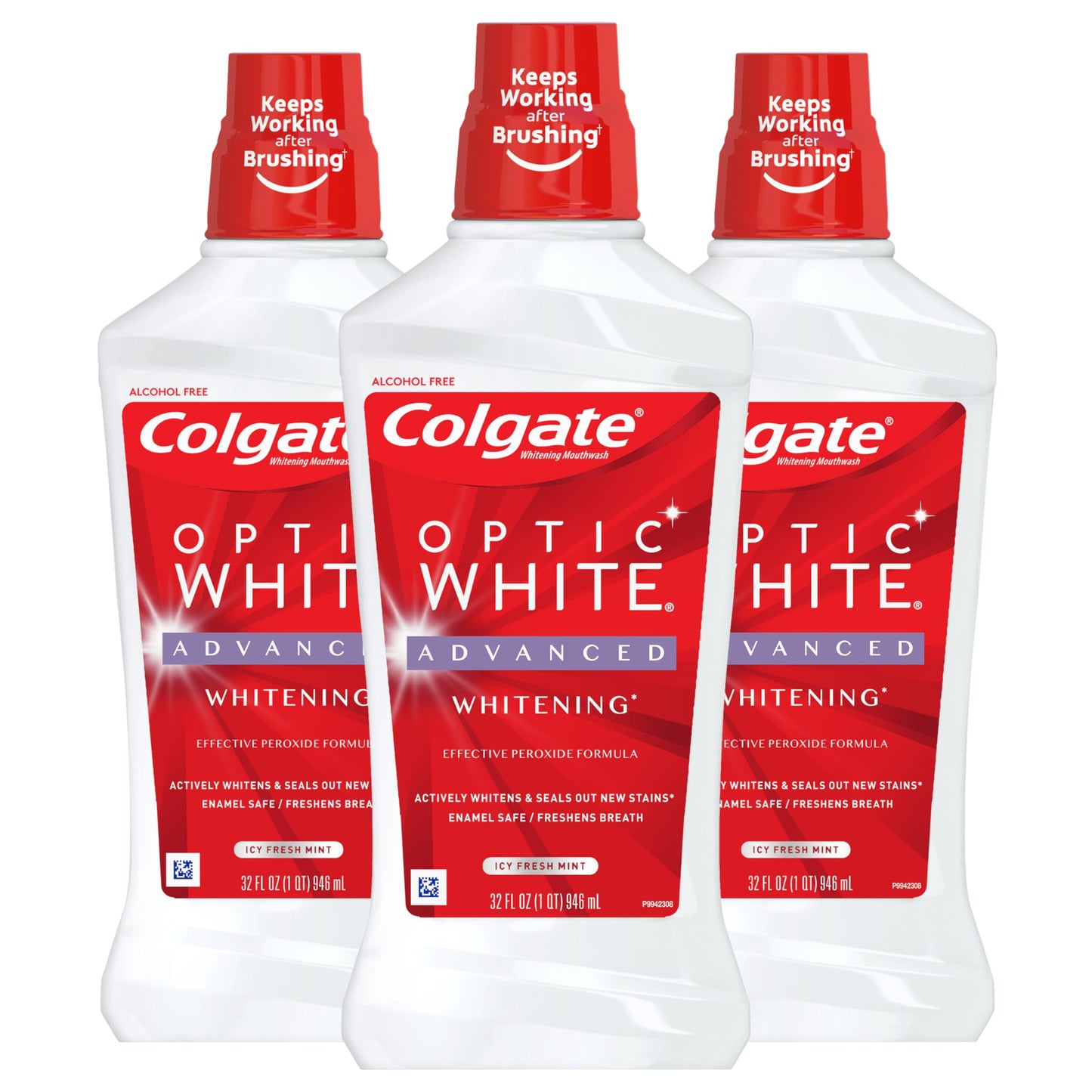 Colgate Optic White Whitening Mouthwash, Fresh Mint - 946mL, 32 Fluid Ounce (3 Pack)