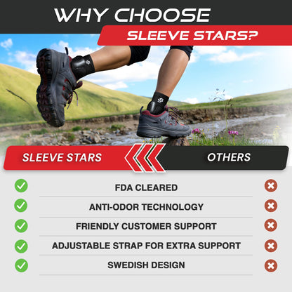 Sleeve Stars Ankle Brace for Sprained Ankle, Plantar Fasciitis Relief Ankle Support for Women, Ankle Compression Sleeve w/ Strap (Single/Black)