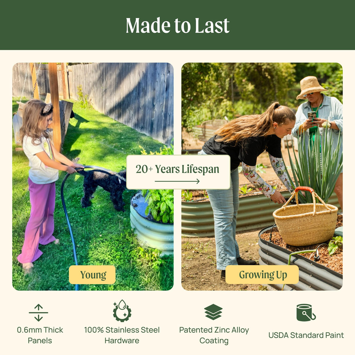 Vego garden Raised Garden Bed Kit, 17" Tall 10 in 1 Modular Raised Garden Beds Kit, Metal Planter Box for Vegetables, Flowers, Herbs, Modern Gray