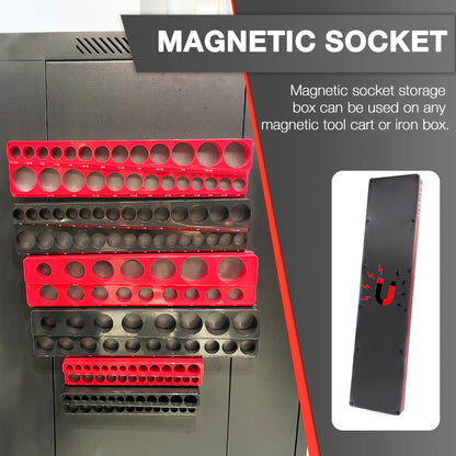 EACELIY 6Pcs Magnetic Socket Organizer Set, 1/2", 1/4" and 3/8" SAE & Metric Deep & Shallow Socket Holder Kit, Socket Trays，holds 143pcs Sockets (sockets not included)
