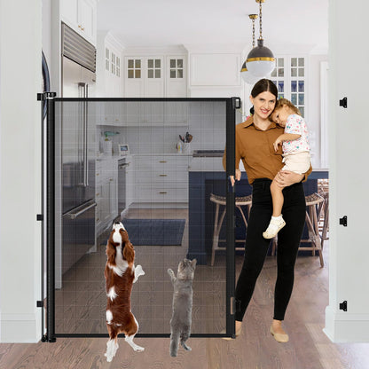 60 Inch Tall Retractable Baby Gates Tall Cat Gate for Stairs, 55" Wide Mesh Baby Gate Retractable Pet Gate for Cats, Outdoor Retractable Gate Indoor Tall Dog Gates for Doorways, No Jumping Over, Black
