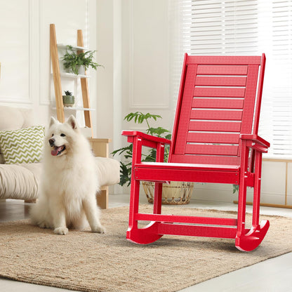 GREENVINES Outdoor Rocking Chairs | Set of 2 | Porch Rocker | HDPE Plastic | Red | Oversized Rockers | High Back | Big & Tall | Ladder Back | for Patio Outside Backyard Balcony