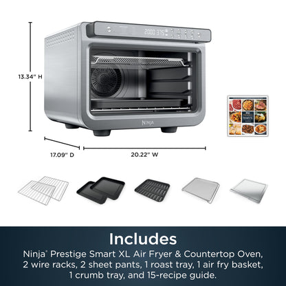 Ninja Air Fryer & Toaster Oven | Prestige Smart XL Countertop Oven | Bakes up to 20 Cookies, Fits up to a 12lb Turkey | Pizza, Toast, Bake, Air Fry & Reheat | 1800 Watts | Stainless Steel | DT501