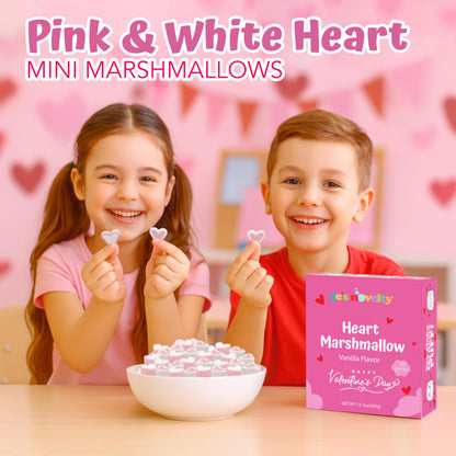 4E's Novelty Heart Marshmallows (24 Packs) Pink & White Valentine Marshmallows Mini Individually Wrapped for Hot Chocolate, Valentines Candy Bulk for Kids Classroom Exchange Party Favors