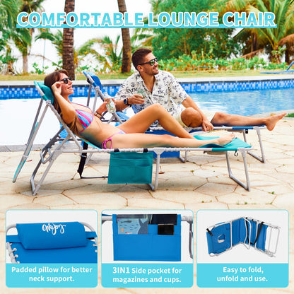 #WEJOY 3 in 1 Tanning Chair with Face Hole & Canopy, 300 lbs Heavy Duty 5 Positions Folding Face Down Lounge Chairs Outdoor with Pillow & Storage Bag Portable for Pool Beach Lawn Camping (Blue)
