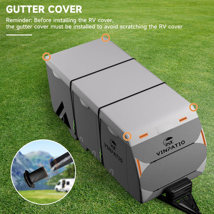 VINPATIO Travel Trailer RV Cover: 7 Layers Heavy Duty RV & Trailer Cover, Toy Hauler Cover Fits 18'-20' RV Camper Cover with 4 Tire Covers, Extra Windproof Straps, Tongue Jack Cover, Gutter Covers