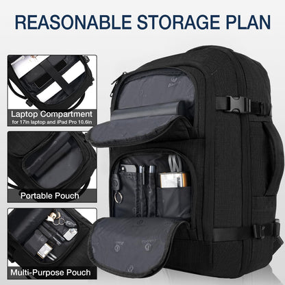 Dinictis Travel Backpack Carry on Flight Approved, Backpack Suitcase for Travel, Personal Item Travel Bag fits 17 inch Laptop-Black