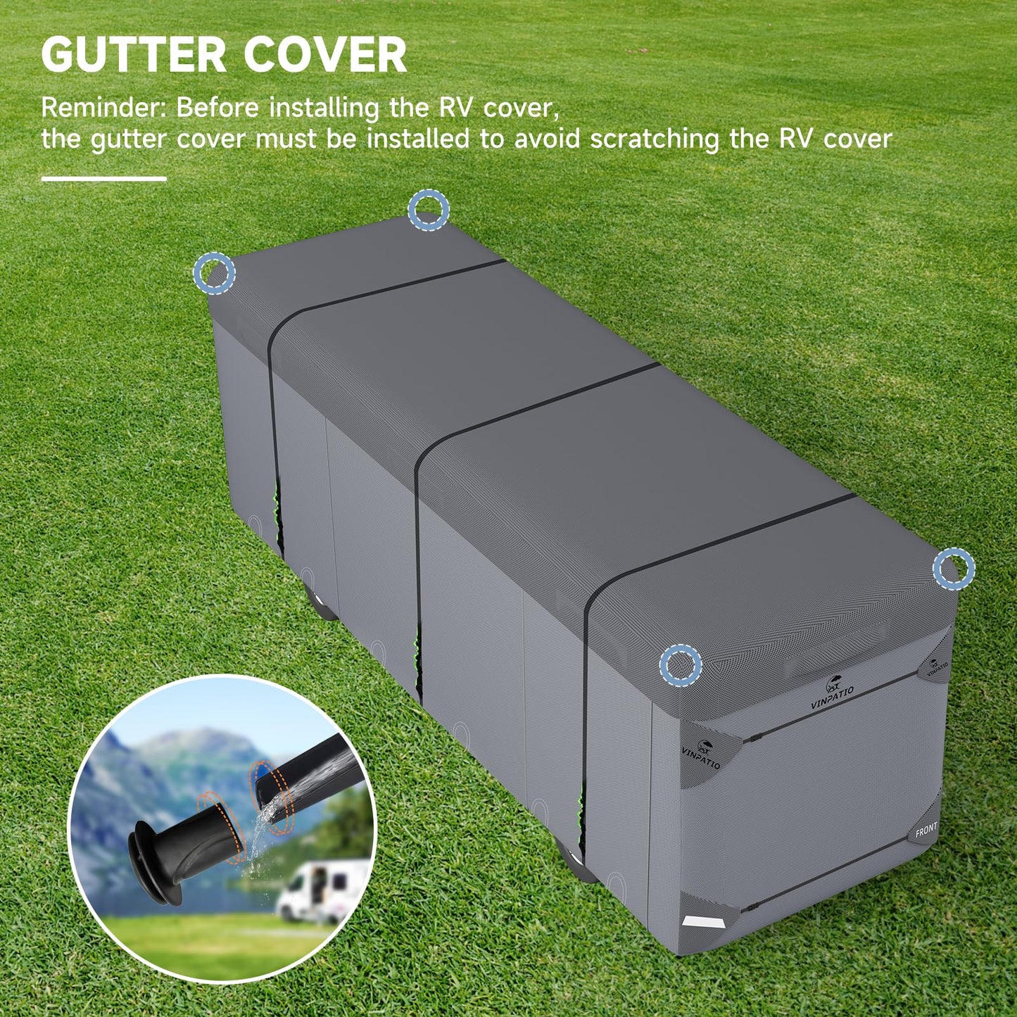 VINPATIO Class A RV Cover Extra Thick 7 Layers Top, Fits 34'-37' RV, Heavy Duty Windproof Waterproof Class A Motorhome Cover with 2 Extra Long Straps, Gutter Covers