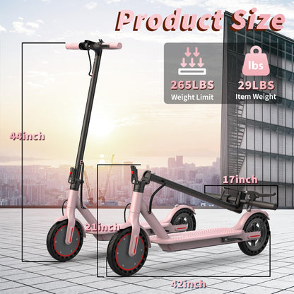 Roinside Electric Scooter - 8.5" Solid Tires, 350W Motor, Up to 19 MPH and 15 Miles Long-Range Commuting Foldable Scooter for Adults with Dual Braking System and Smart App, Pink