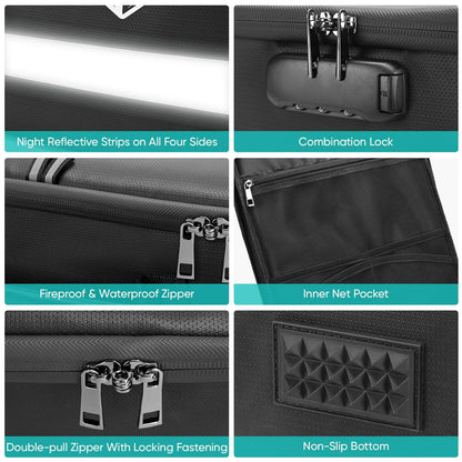 BALEINE Fireproof Document Box with Lock, Portable Fireproof Document Bag Waterproof Fire Proof File Boxes for Documents, File Organizer Box for Important Paperwork (Silver, 16''x12.5''11.5'')