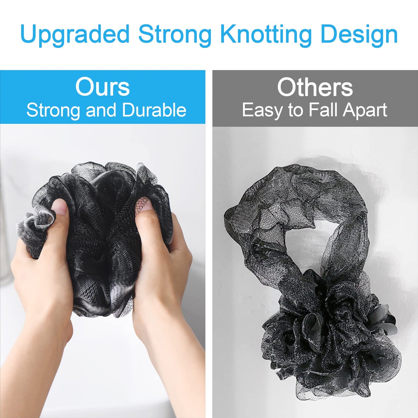 AmazerBath Loofah Sponge 75g/Piece, Loofah for Men Body Scrubber - Bath Sponge Loofa Set of 4 Black (Large)