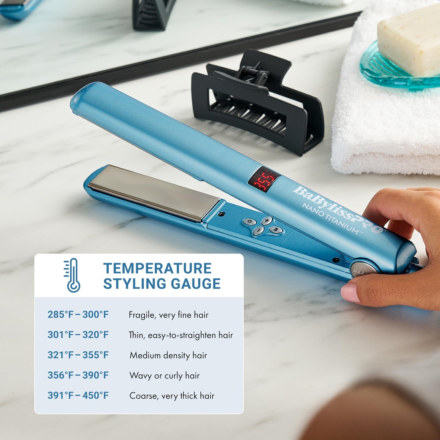 BaBylissPRO Nano Titanium Hair Straightener, 1" /25mm Flat Iron Digital Hair Straightener Iron for Professional Salon Results and All Hair Types