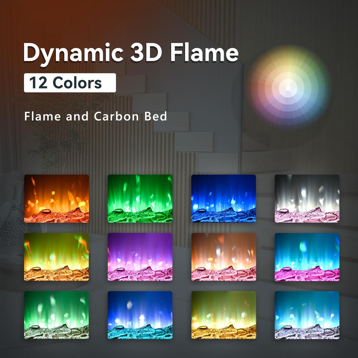 EUHOMY 50 Inch Electric Fireplace Wall Recessed and Wall Mounted with Adjustable Flame Color, Fireplace Heater with Remote Control, Linear Fireplace with Timer, Touch Screen, Log & Crystal, 750/1500W