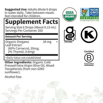 Garden of Life Organics Oil of Oregano Seasonal Drops 1fl oz (30 mL) Liquid, Concentrated Plant Based Immune Support - Alcohol-Free, Organic, Non-GMO, Vegan & Gluten Free Herbal Supplements