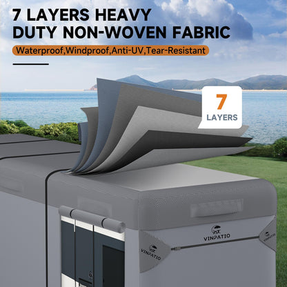 VINPATIO Class A RV Cover Extra Thick 7 Layers Top, Fits 34'-37' RV, Heavy Duty Windproof Waterproof Class A Motorhome Cover with 2 Extra Long Straps, Gutter Covers