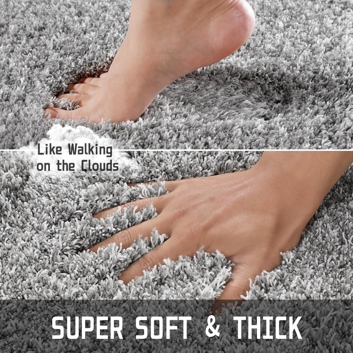 Yimobra Bathroom Rugs Non Slip Washable 32x20, Ultra Soft and Water Absorbent Bath Mats, Plush Fluffy Shower Mat Outside, Microfiber Thick Matts for Bathroom Floor/Tub, Light Gray and White