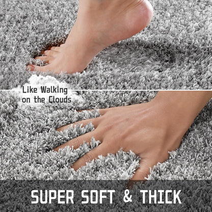 Yimobra Bathroom Rugs Non Slip Washable 32x20, Ultra Soft and Water Absorbent Bath Mats, Plush Fluffy Shower Mat Outside, Microfiber Thick Matts for Bathroom Floor/Tub, Light Gray and White