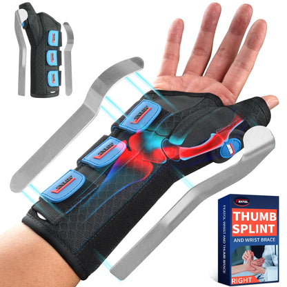 FEATOL Carpal Tunnel Wrist Brace Night Support, Thumb Spica Splint Right Hand for De Quervains Tenosynovitis, Tendonitis, Wrist Brace With Thumb Support-Large/XLarge-Women & Men, Black