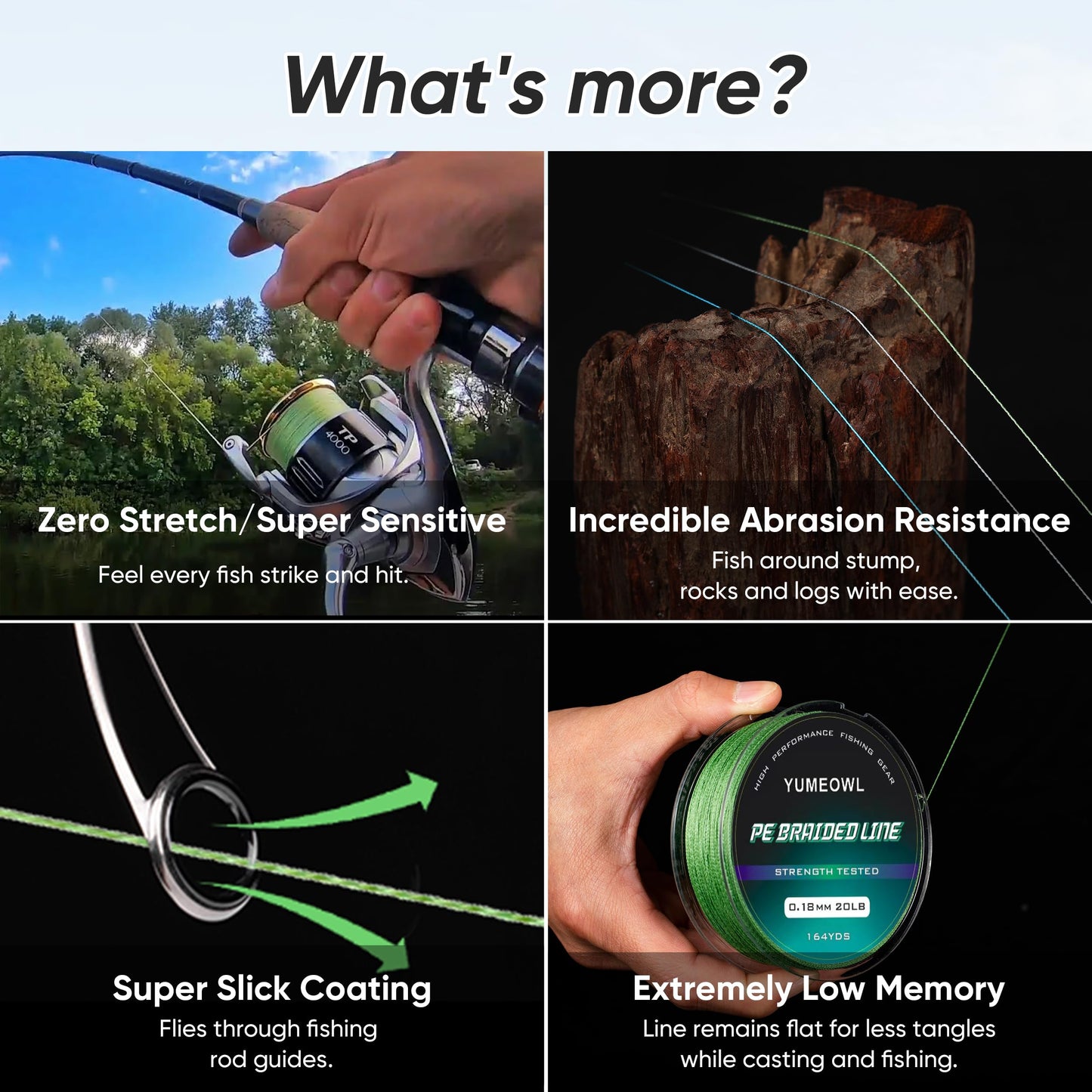 YUMEOWL Fishing Line, No Stretch-Super Strong-Abrasion Resistant-Braided Line, 4 Strand, Ocean Blue, 164YDS, 4LB, 0.05MM