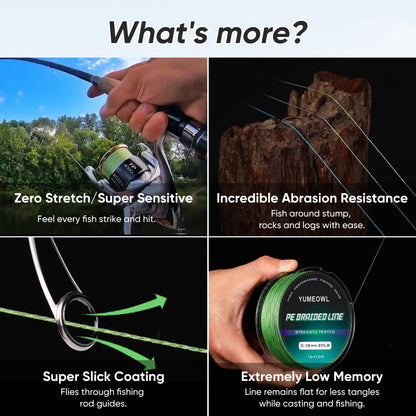 YUMEOWL Fishing Line, No Stretch-Super Strong-Abrasion Resistant-Braided Line, 4 Strand, Ocean Blue, 164YDS, 4LB, 0.05MM