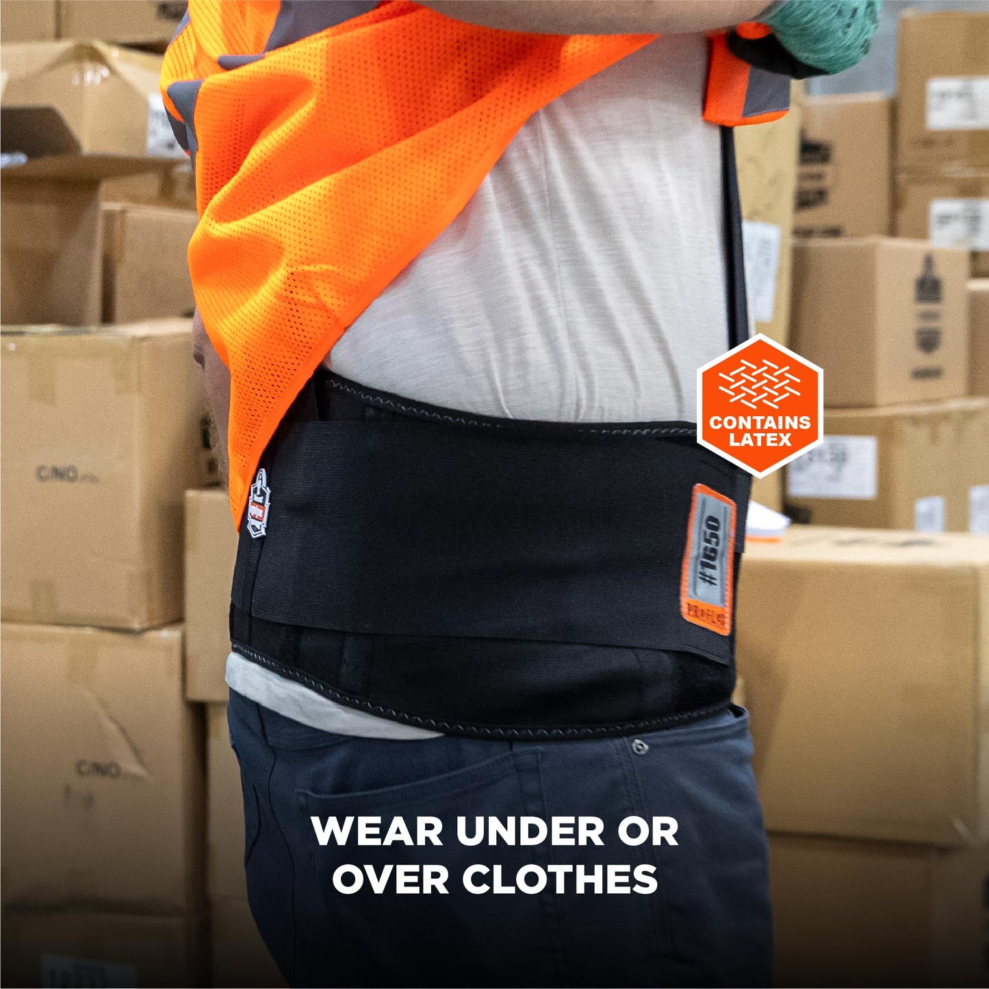 Ergodyne ProFlex 1650 Back Support Belt, 7.5" Elastic, Adjustable, Removeable Straps, Small, Black