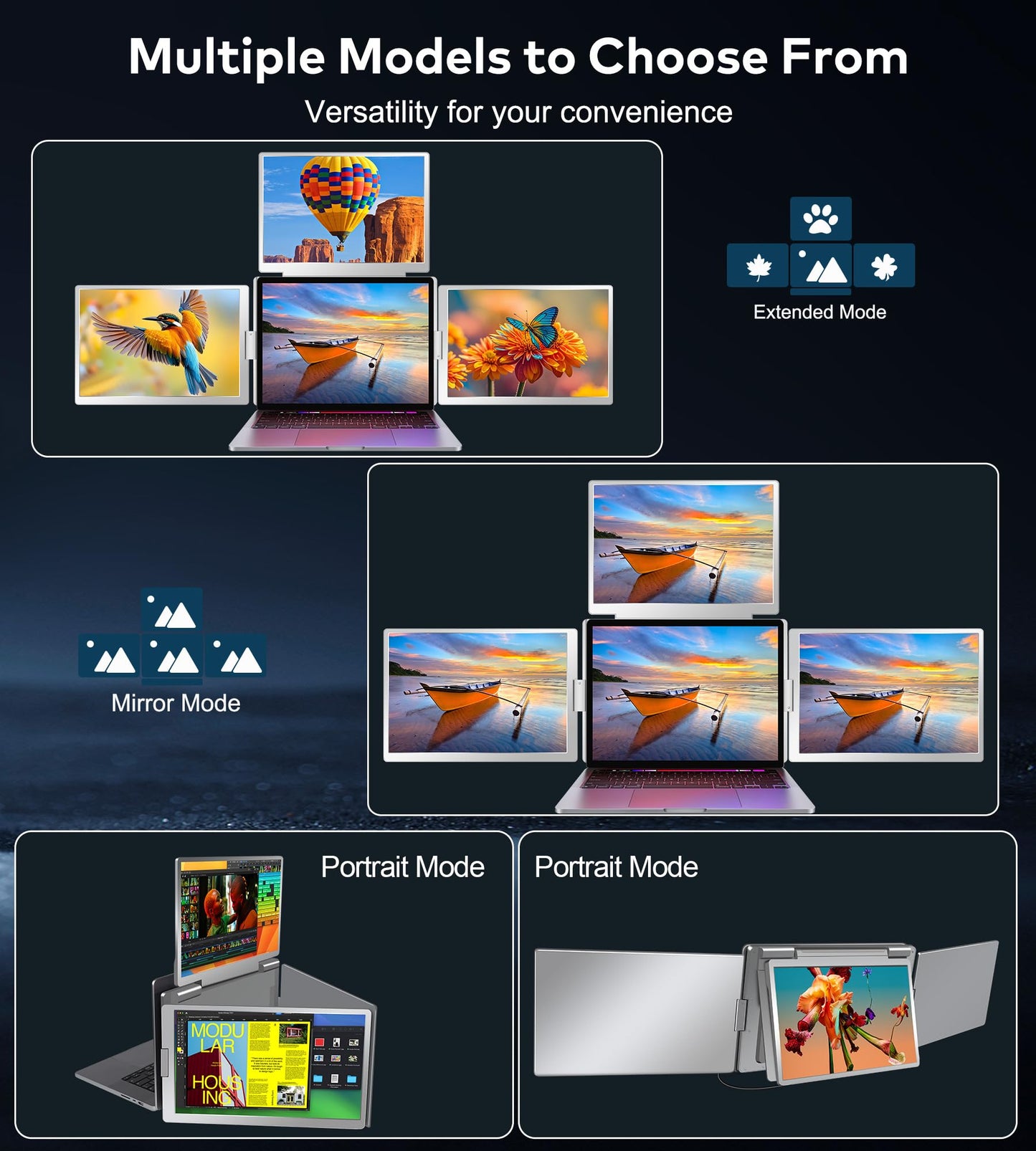 FOPO 15.6" Laptop Screen Extender Monitor Portable, Quad Monitor, Just 1 Cable for 3 Screens, FHD 1080P IPS Laptop Extender Compatible with Wins/Mac for 13.6" - 17.3" Laptops