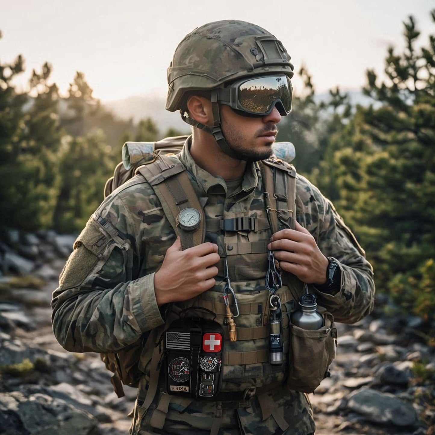 Survival First Aid Kit with Israeli Bandage, Chest Seal, Tourniquet, Splint, Tactical Military Combat Molle IFAK for Wound Care, Bleeding Control, Trauma Hemorrhage and More (Black)