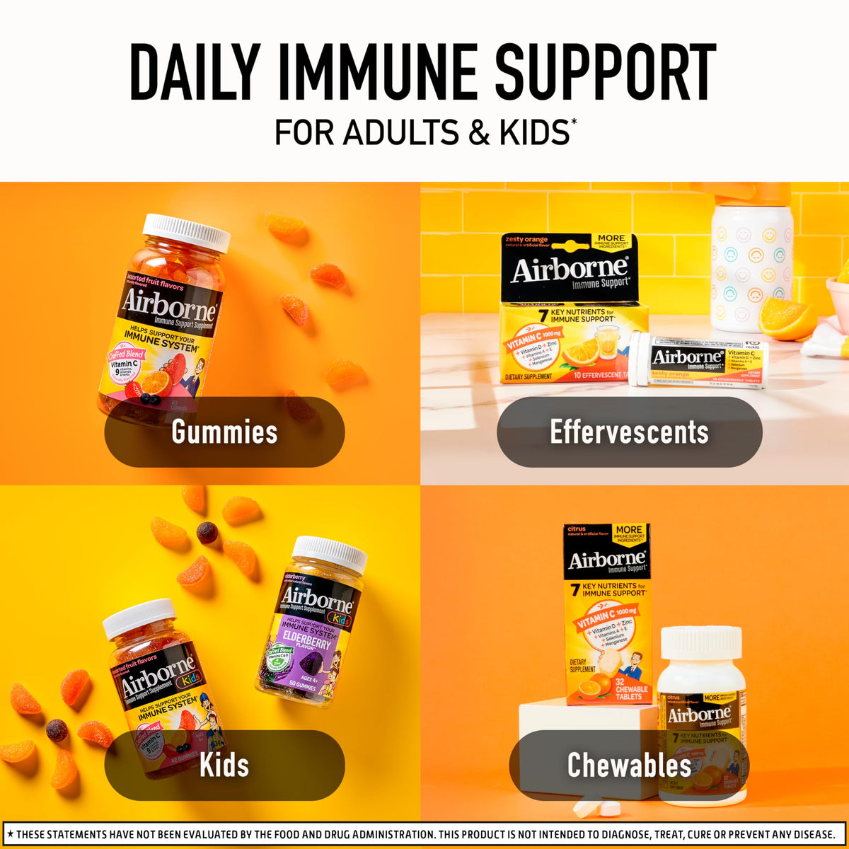 Airborne Vitamin C 1000mg (per Serving) - Citrus Chewable Tablets (116 Count in a Bottle), Gluten-Free Immune Support Supplement, with Vitamins A C E, Zinc, Selenium, Echinacea, Ginger, Antioxidants