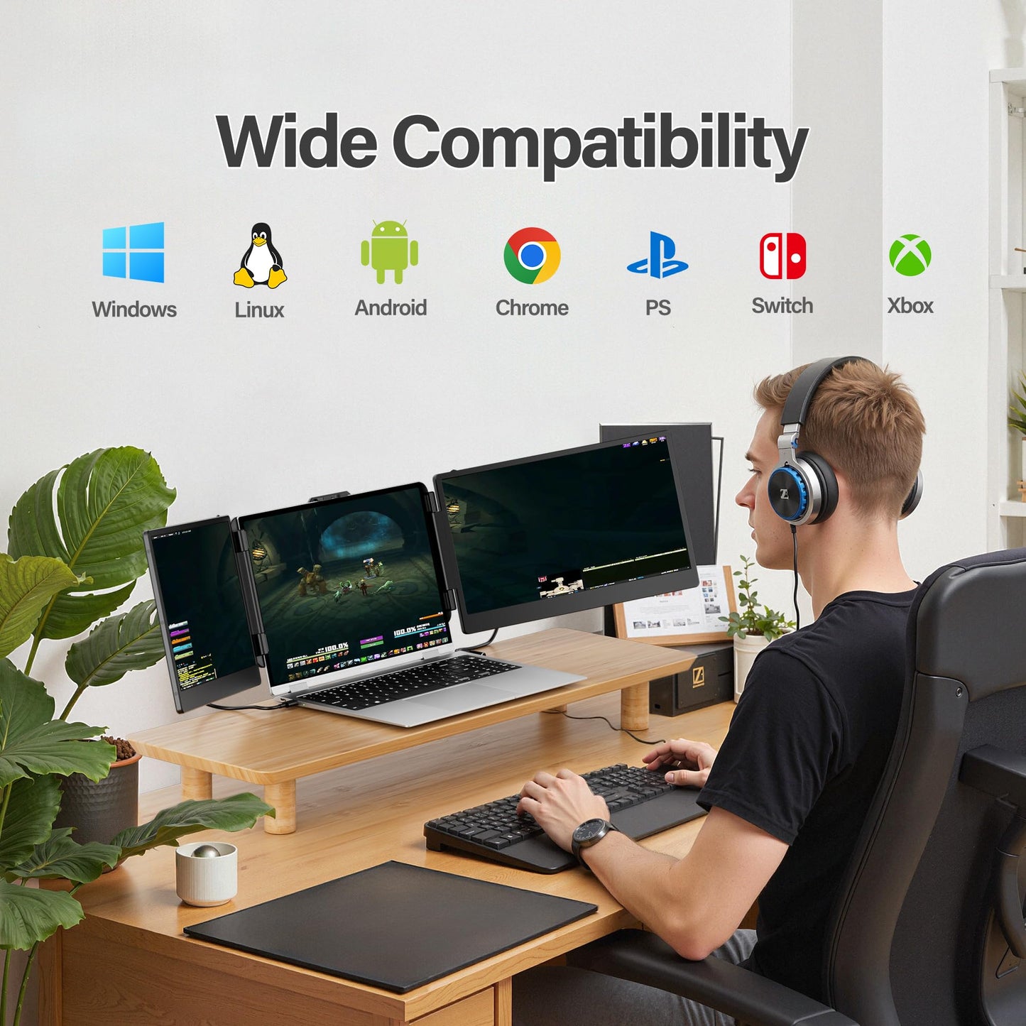 CIDETTY Laptop Screen Extender, 14'' FHD 1080P IPS Ultra-Thin Dual/Triple Monitor Display, HDMI/USB-C Plug-Play Portable Monitor for Laptop, Built-in Speakers(Mac, Win, Android)