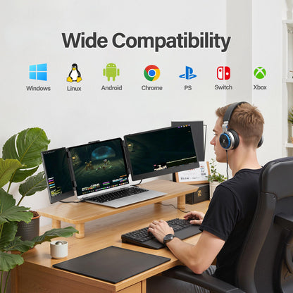 CIDETTY Laptop Screen Extender, 14'' FHD 1080P IPS Ultra-Thin Dual/Triple Monitor Display, HDMI/USB-C Plug-Play Portable Monitor for Laptop, Built-in Speakers(Mac, Win, Android)