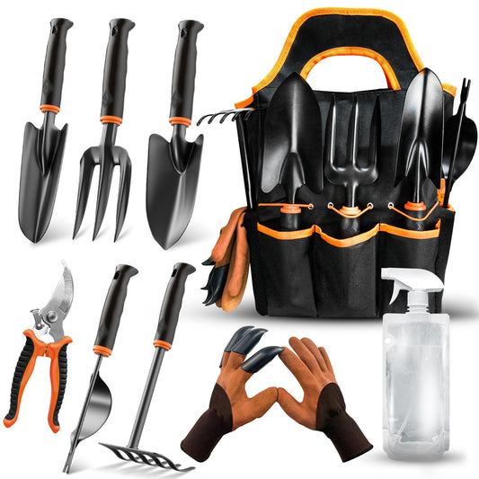 LEDERA Garden Tool Set 10Pcs, Heavy Duty Gardening Tool Set, with Non-Slip Rubber Grip, Durable Garden Tools Organizer Handbag, Outdoor Hand Tools, Ideal Gardening Tool Kit Gifts for Women and Men