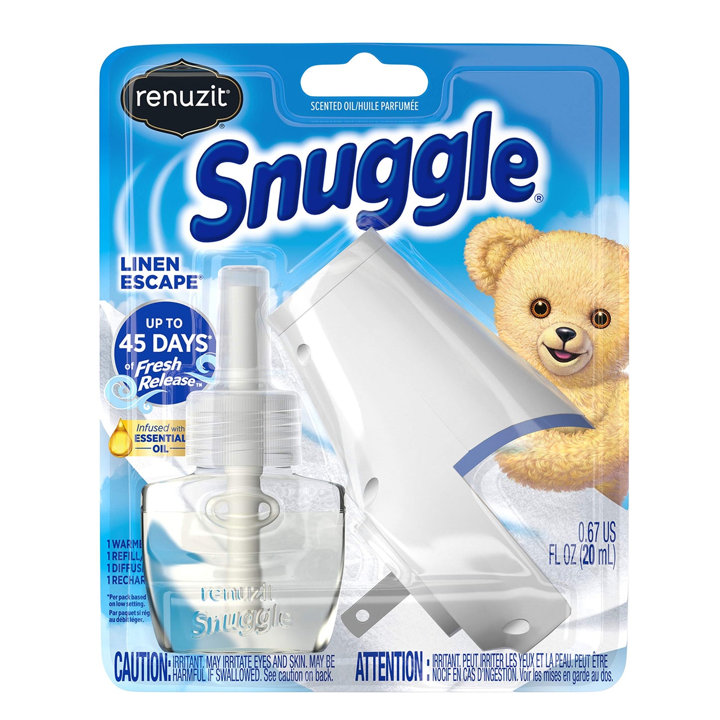 Renuzit Snuggle Scented Oil Refill Air Freshener & Plugin Warmer, Linen Escape Starter Kit