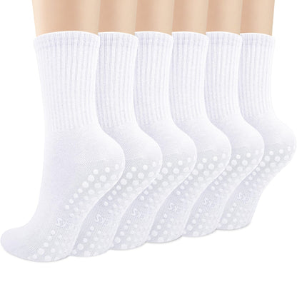 Justay 6 Pairs Pilates Socks with Grips for Women Soft Non Slip Crew Cotton Athletic Workout Barre Hospital Yoga Socks