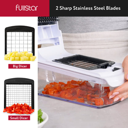 Fullstar Vegetable Chopper and Spiralizer - Food Chopper with Container, Fruit Slicer, Kitchen Gadgets & Accessories, Home Essentials (9 in 1, White)