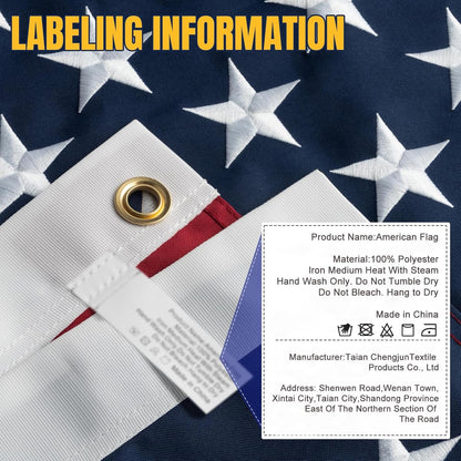 American Flags for Outside 6x10 FT- Heavy Duty Polyester US Flag with Embroidered Stars & Sewn Stripes, Brass Grommets - Vibrant Outdoor USA Flags for All Weather