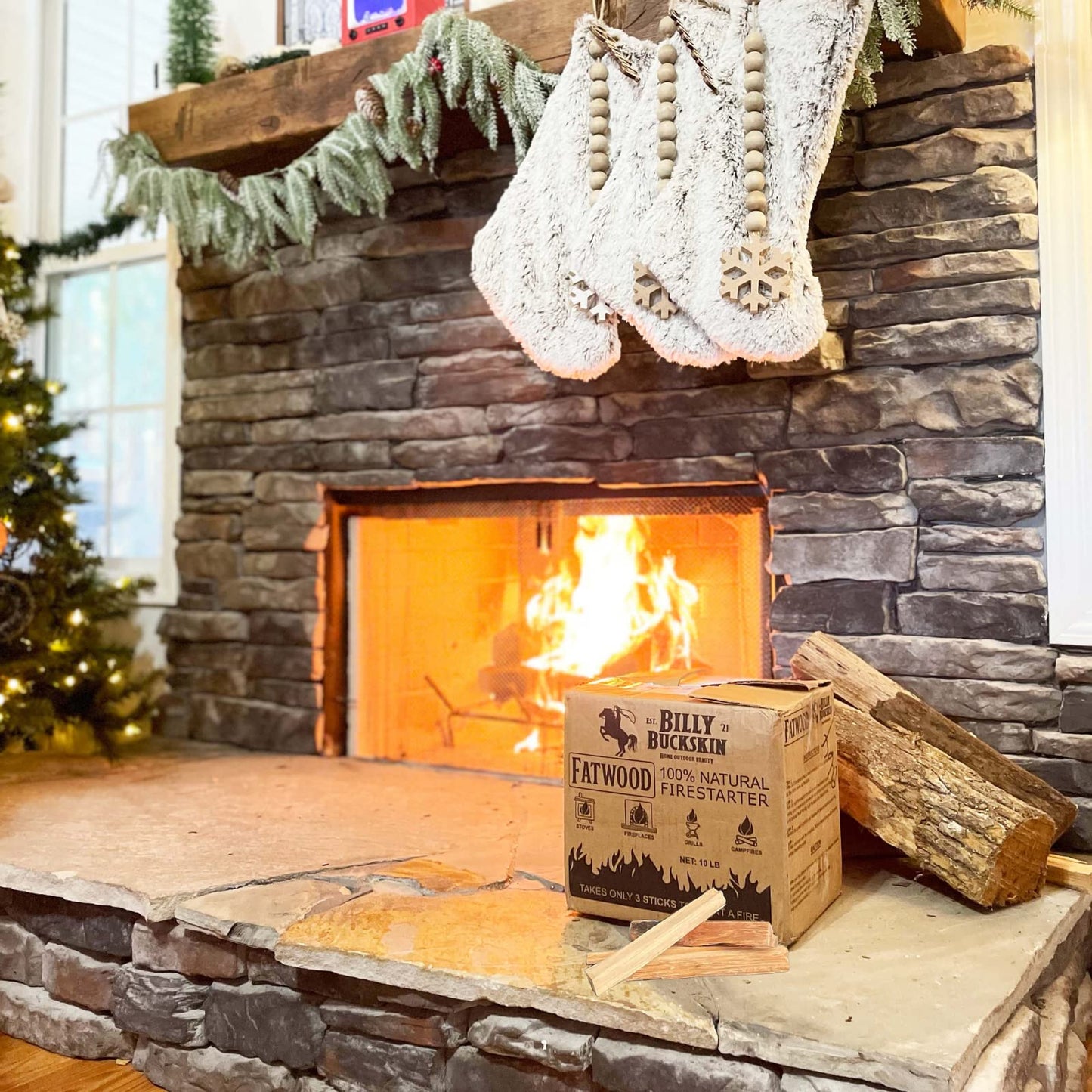 10 lbs. Fatwood Fire Starter Sticks, Perfect Fire Starters for Fire Pit, Campfires, Fireplaces, Bonfires, BBQ & Wood Stoves, Easy to Start a Fire with Just 2 Sticks, Camping Essentials (10 Pound Box)