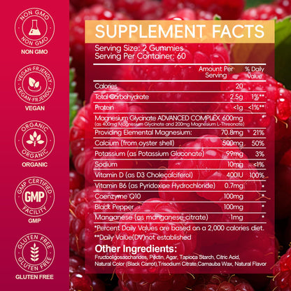 Magnesium Glycinate Gummies 600mg, Sugar Free Magnesium Gummies for Adults with L-Threonate, Chewable Potassium Supplements for Body Support, Zzz and Relaxation, 120 Count